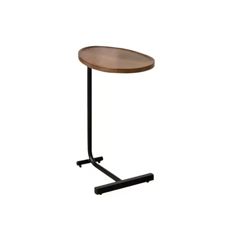 Ensemble de deux tables d'appoint ovales en bois brun et noir et métal