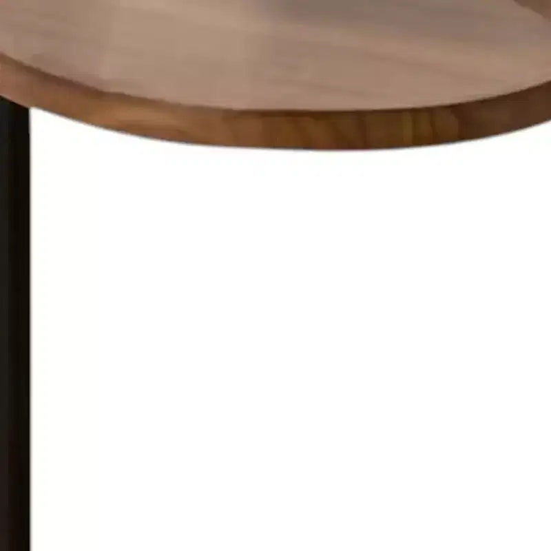 Ensemble de deux tables d'appoint ovales en bois brun et noir et métal