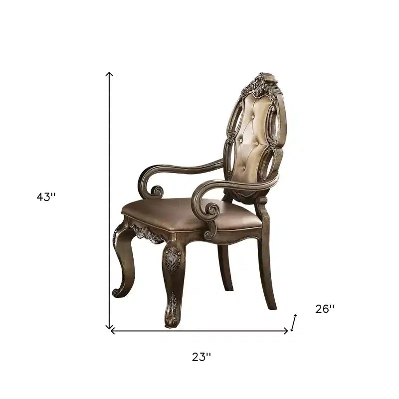 Lot de deux chaises de salle à manger avec accoudoirs, en chêne touffeté, similicuir et bois massif