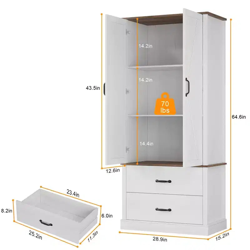 Armoire de rangement autoportante haute pour cuisine et salle à manger avec portes coulissantes, tiroir et 2 étagères réglables