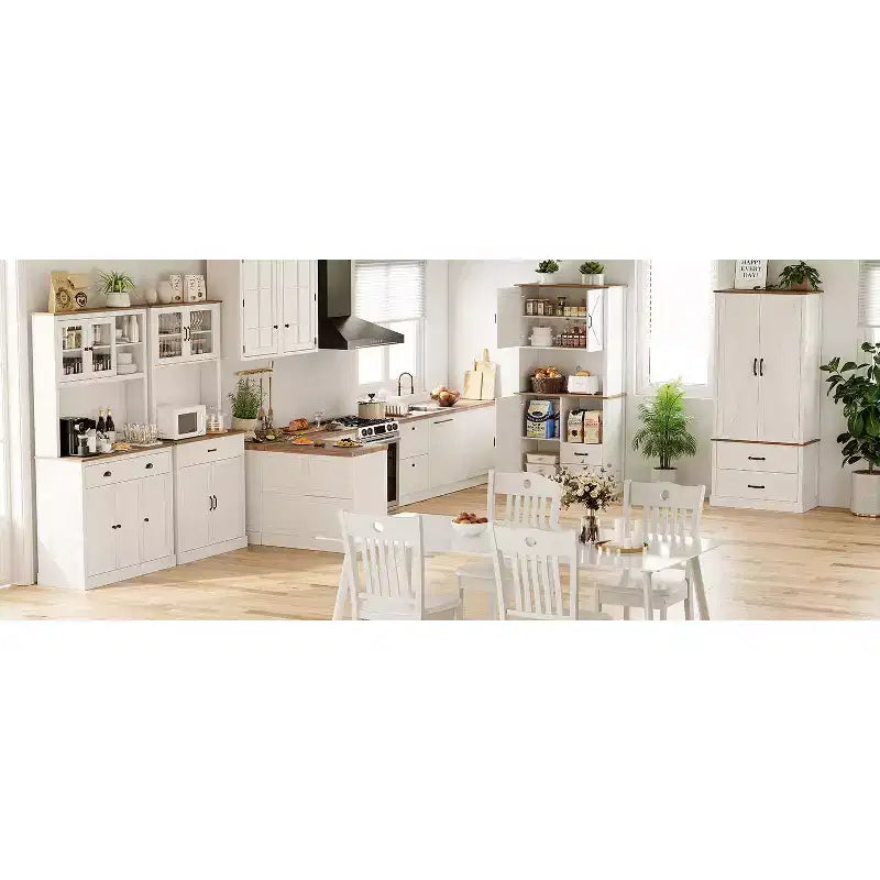 Armoire de rangement autoportante haute pour cuisine et salle à manger avec portes coulissantes, tiroir et 2 étagères réglables