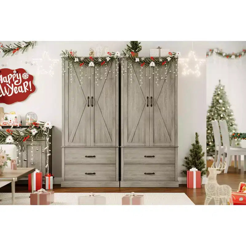 Armoire de rangement autoportante haute pour cuisine et salle à manger avec portes coulissantes, tiroir et 2 étagères réglables