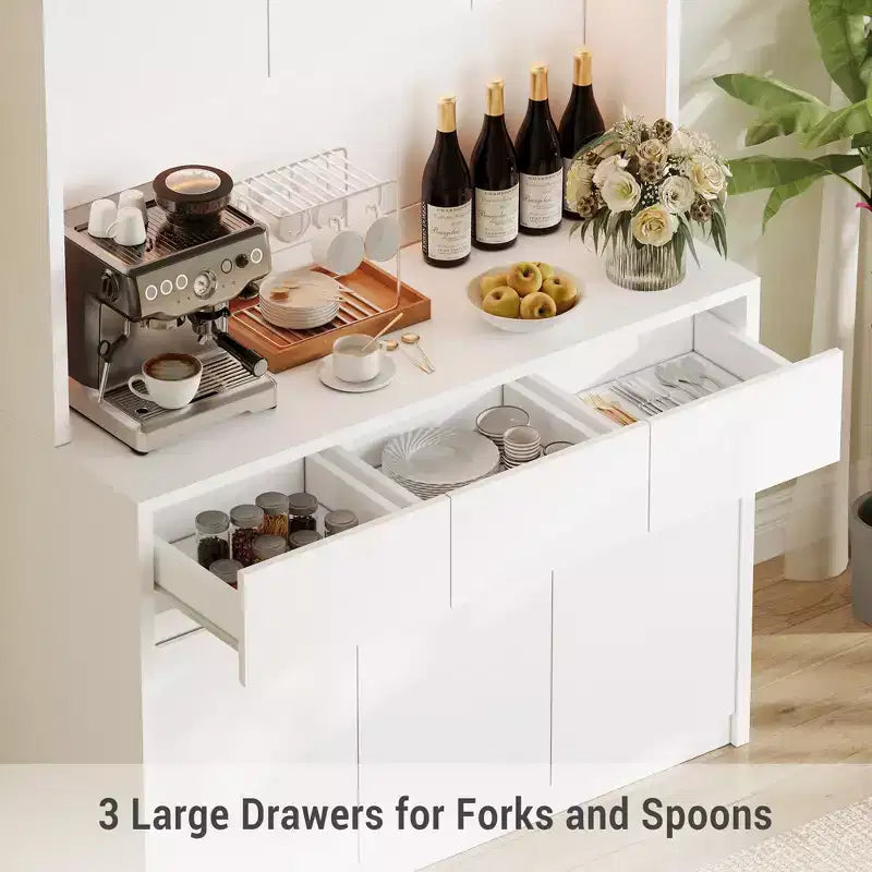 Lumières LED, Prises de courant, Armoire de cuisine moderne, Étagères réglables,