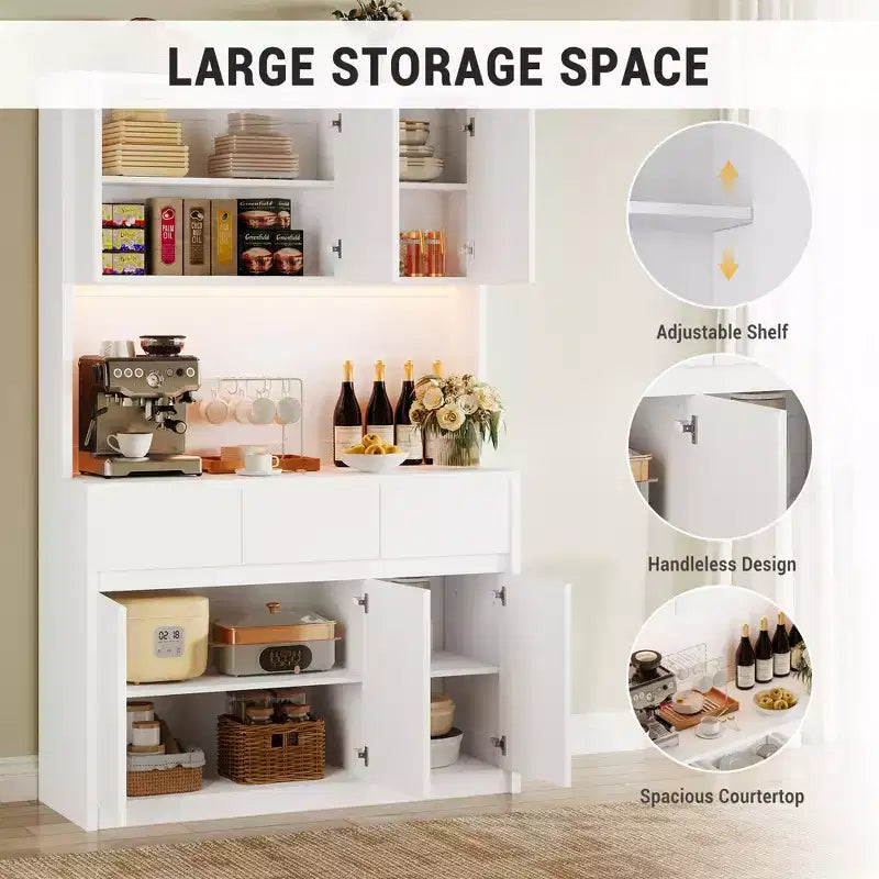 Lumières LED, Prises de courant, Armoire de cuisine moderne, Étagères réglables,