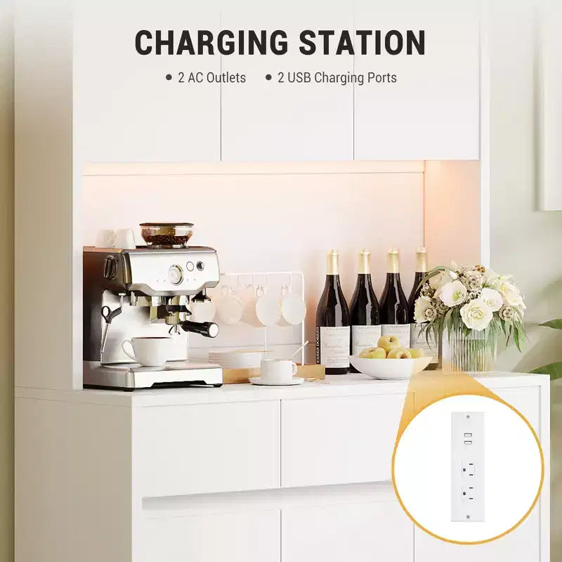 Lumières LED, Prises de courant, Armoire de cuisine moderne, Étagères réglables,