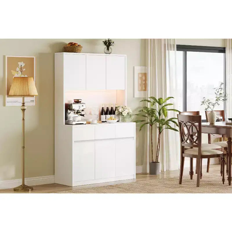 Lumières LED, Prises de courant, Armoire de cuisine moderne, Étagères réglables,