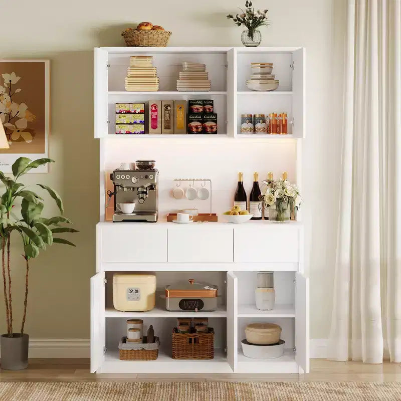 Lumières LED, Prises de courant, Armoire de cuisine moderne, Étagères réglables,