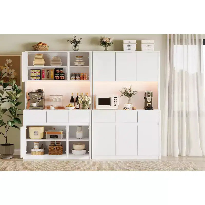 Lumières LED, Prises de courant, Armoire de cuisine moderne, Étagères réglables,