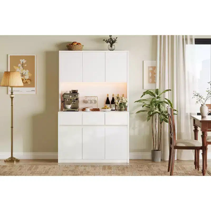 Lumières LED, Prises de courant, Armoire de cuisine moderne, Étagères réglables,