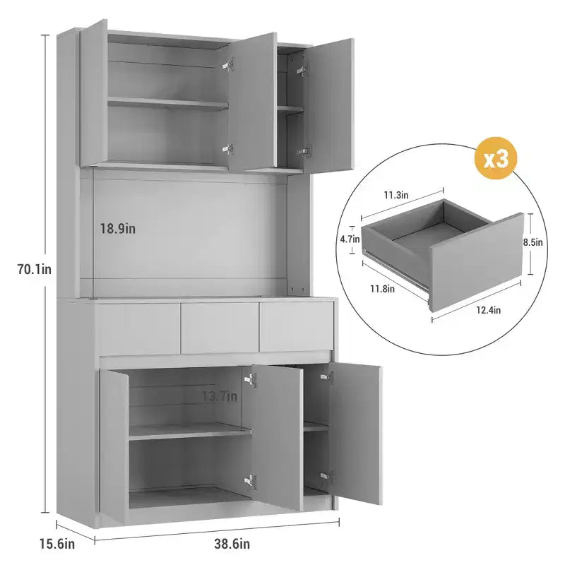 Lumières LED, Prises de courant, Armoire de cuisine moderne, Étagères réglables,