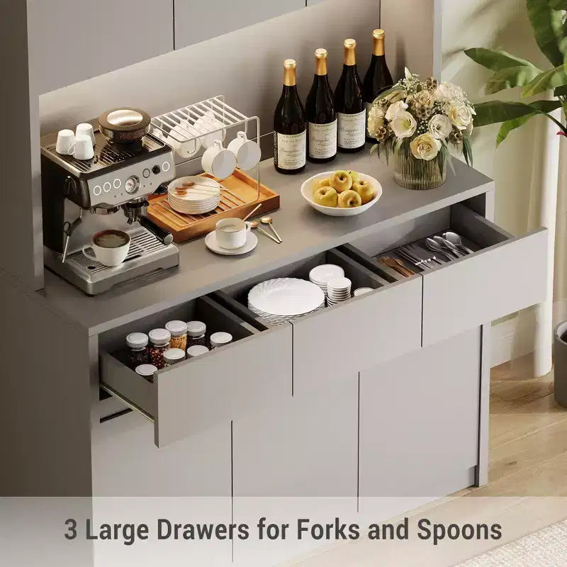 Lumières LED, Prises de courant, Armoire de cuisine moderne, Étagères réglables,