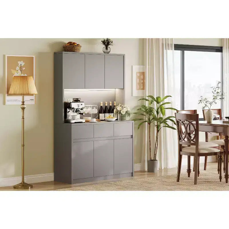 Lumières LED, Prises de courant, Armoire de cuisine moderne, Étagères réglables,