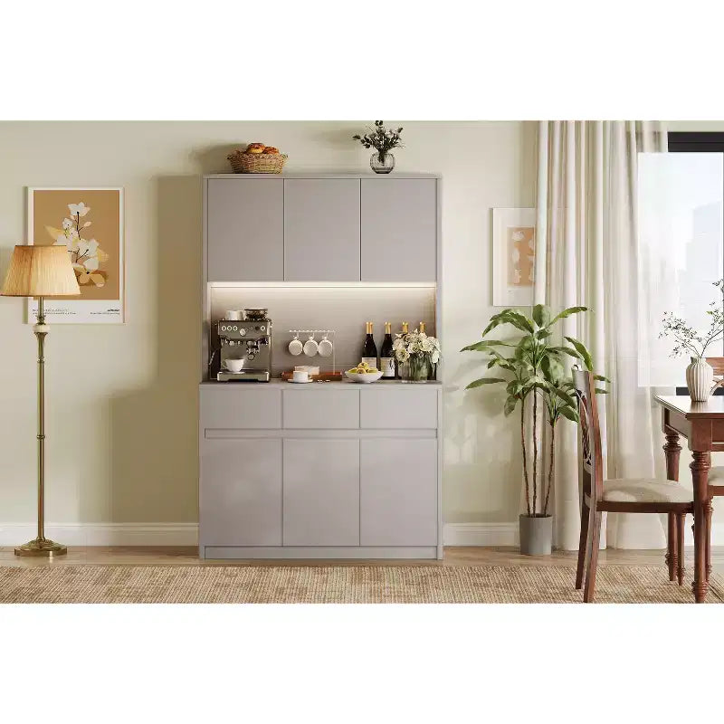 Lumières LED, Prises de courant, Armoire de cuisine moderne, Étagères réglables,