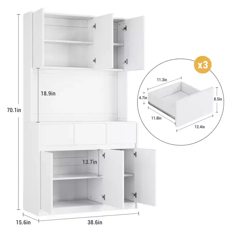 Lumières LED, Prises de courant, Armoire de cuisine moderne, Étagères réglables,