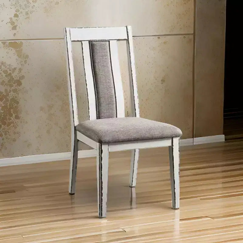 Royal Hampton 24 Inch Dining Side Chair Set of 2, Rustic White Wood, Gray Fabric Seat
