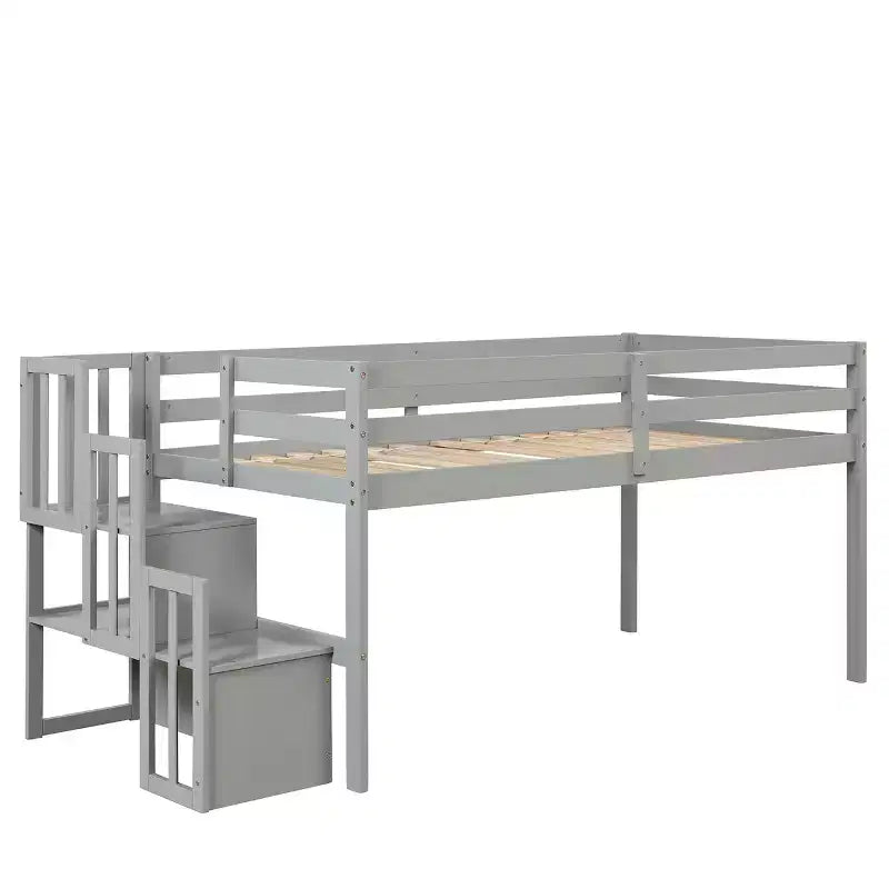 Lit mezzanine double, cadre de lit mezzanine double en pin avec escalier, espace de rangement, toboggan, barrières de sécurité sur toute la longueur pour chambre à coucher
