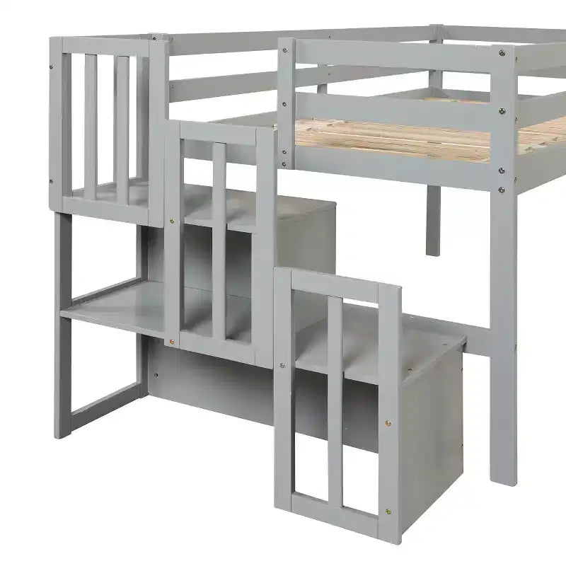 Lit mezzanine double, cadre de lit mezzanine double en pin avec escalier, espace de rangement, toboggan, barrières de sécurité sur toute la longueur pour chambre à coucher