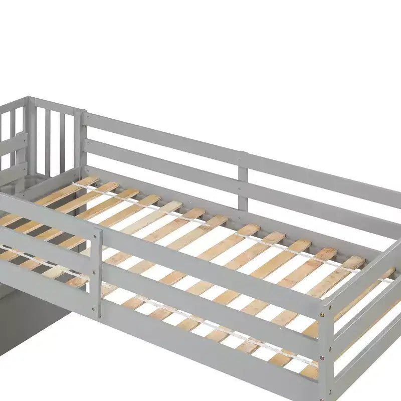Lit mezzanine double, cadre de lit mezzanine double en pin avec escalier, espace de rangement, toboggan, barrières de sécurité sur toute la longueur pour chambre à coucher