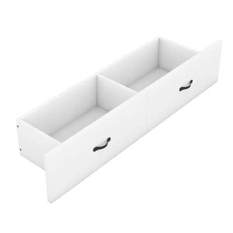 Lit escamotable armoire double, Lit escamotable mobile en bois avec ports USB et tiroirs de rangement, Blanc