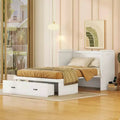 Murphy Bed Cabinet Full, Wood Mobile Murphy Chest Bed with USB Ports and Storage Drawers, White