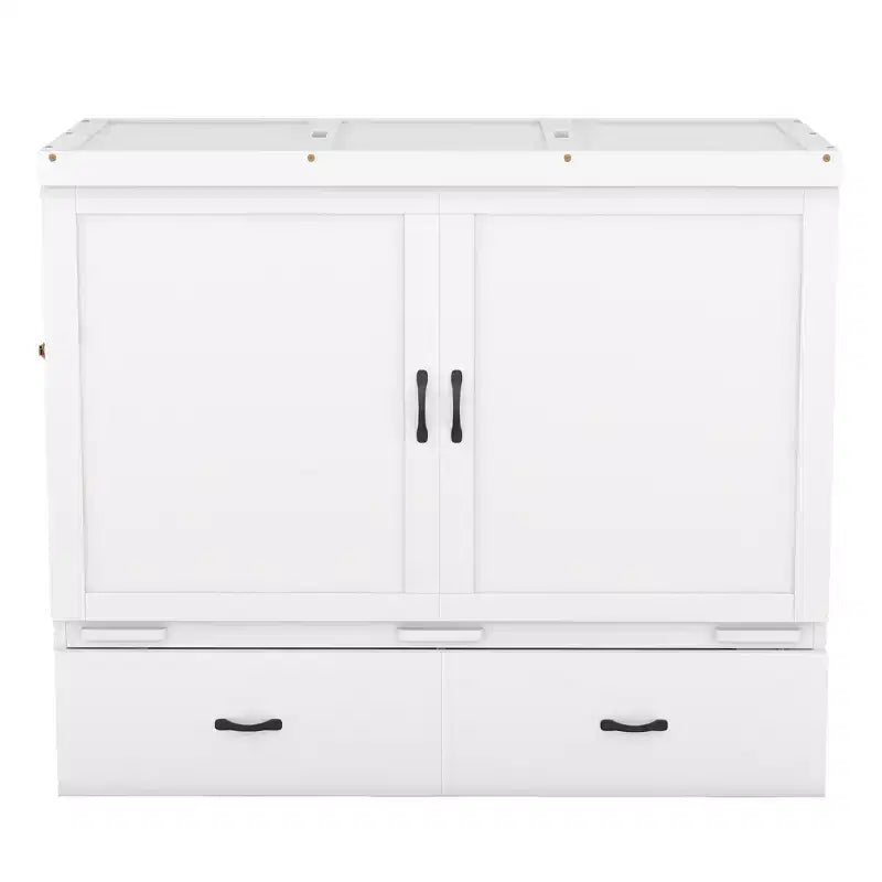Lit escamotable armoire double, Lit escamotable mobile en bois avec ports USB et tiroirs de rangement, Blanc