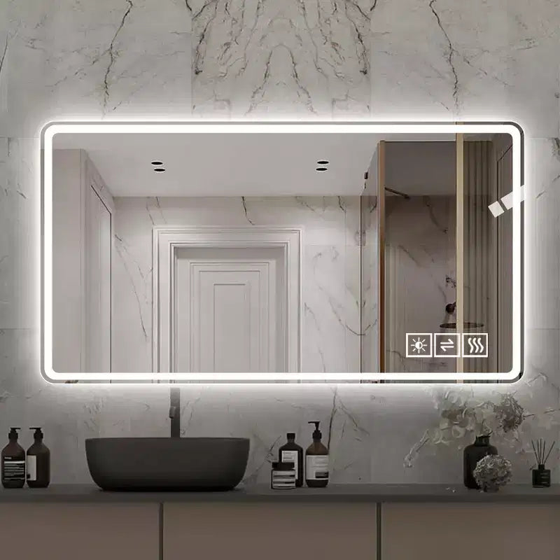 Miroirs de salle de bain éclairés Brin Modern 48'' anti-buée avec 3 couleurs et 5 niveaux d'intensité variable