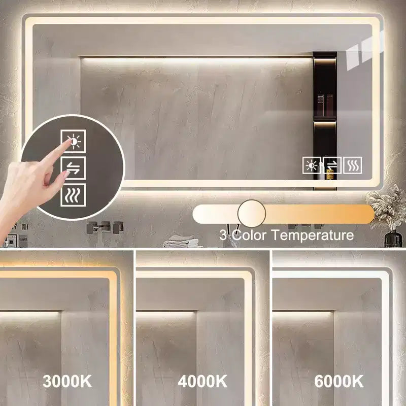 Miroirs de salle de bain éclairés Brin Modern 48'' anti-buée avec 3 couleurs et 5 niveaux d'intensité variable
