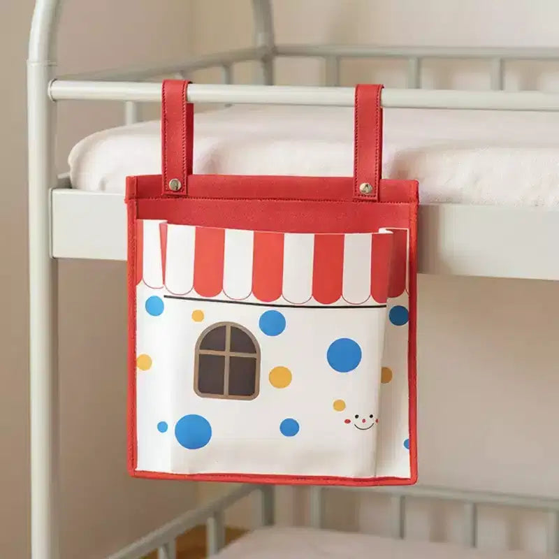 Sac de rangement suspendu à imprimé maison ludique avec sangles à bouton-pression 39,3x30,4cm