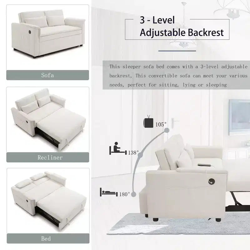 Canapé-lit convertible avec poches latérales et dossier réglable, causeuse rembourrée en velours pour salon, chambre à coucher