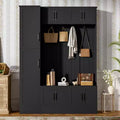 Okak 79IN Modern Hall Tree with 6 Cabinets and 4 Coat Hooks, Coat Rack with Shoe Storage Bench and Adjustable Shelf for Hallway, Living Room, Black