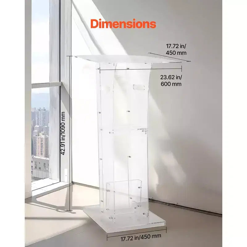 Pupitre, lutrin en acrylique de 109 cm, bureau portable pour ordinateur portable avec large surface de lecture et étagère de rangement, butoir de livres, transparent