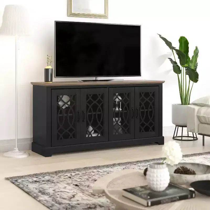 Meuble TV avec rangement et motif découpé décoratif 59,6 L 15,7 P 29,3 H