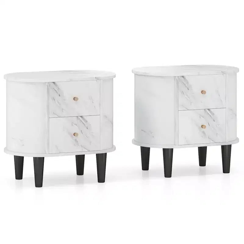 2 tables de chevet avec 2 tiroirs Table de nuit en faux marbre pour petit espace