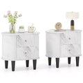 Costway 2PCS Nightstand w/ 2 Drawers Faux Marble Bedside Table for Small Space