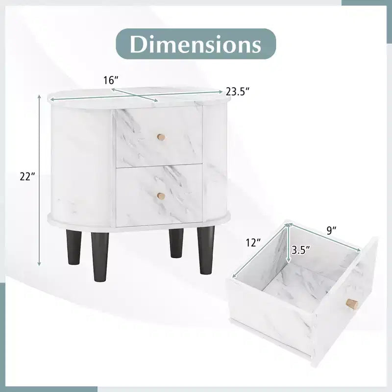 2 tables de chevet avec 2 tiroirs Table de nuit en faux marbre pour petit espace
