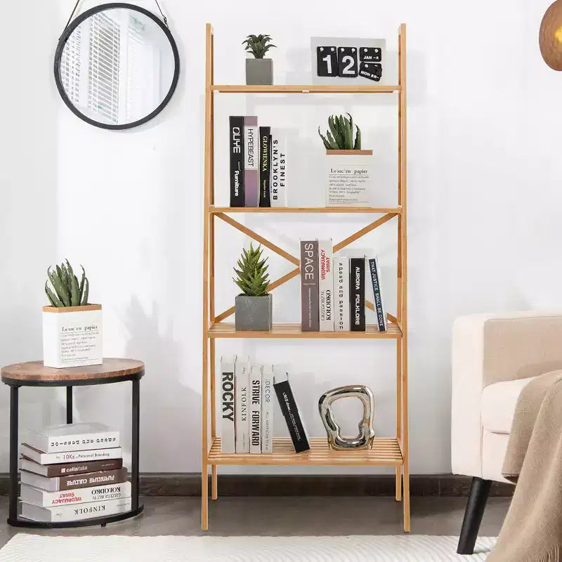 Étagère à livres en bambou à 4 niveaux, lot de 2, support de rangement et présentoir pour plantes de 147 cm