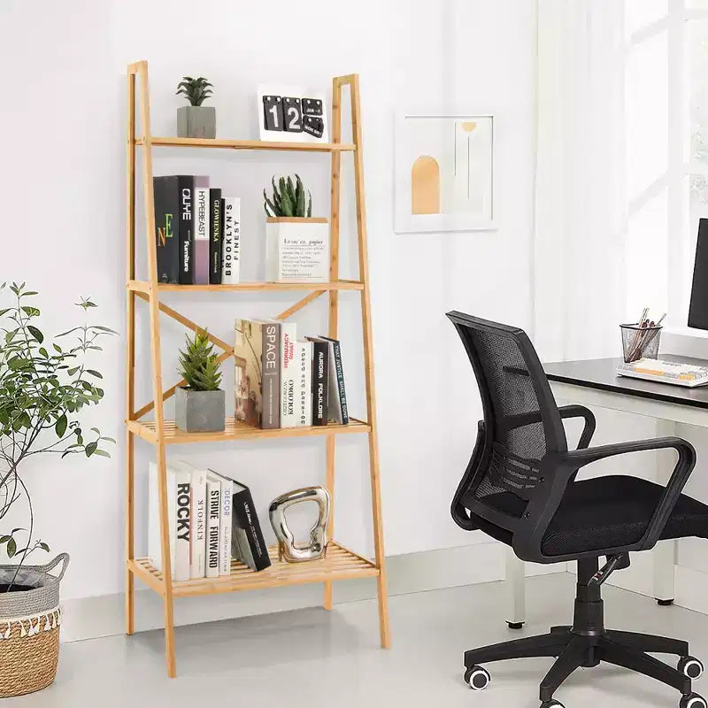 Étagère à livres en bambou à 4 niveaux, lot de 2, support de rangement et présentoir pour plantes de 147 cm