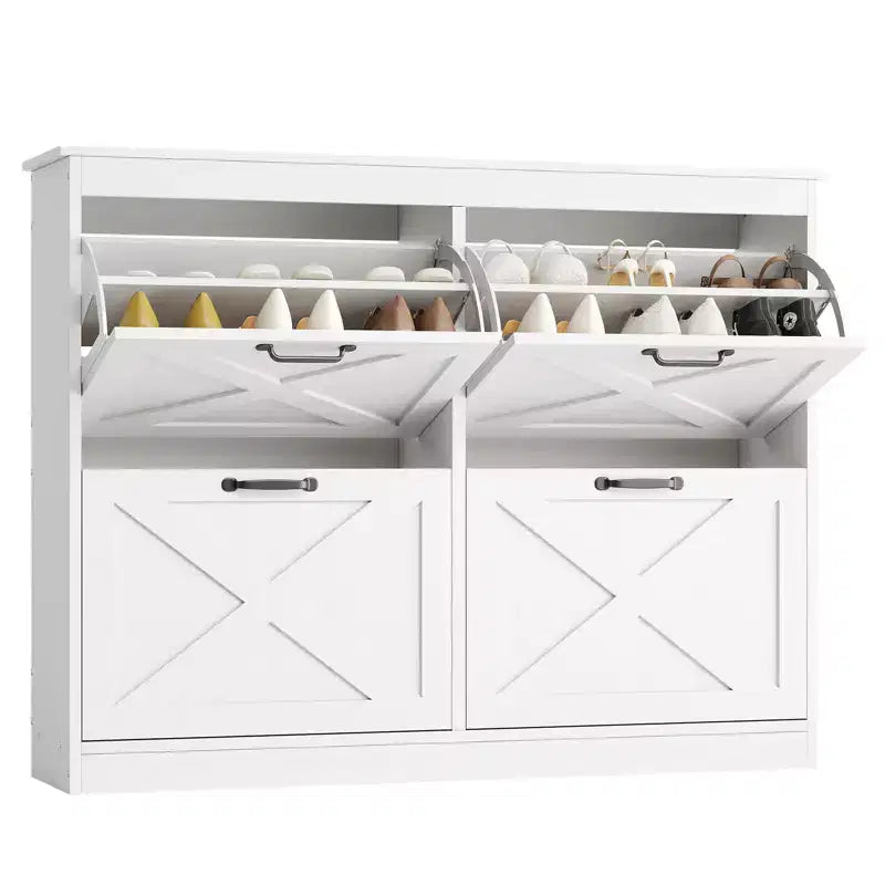 Meuble à chaussures avec 4 tiroirs basculants, armoire de rangement de chaussures large et discrète, simple et élégante, meuble à chaussures autoportant en bois.