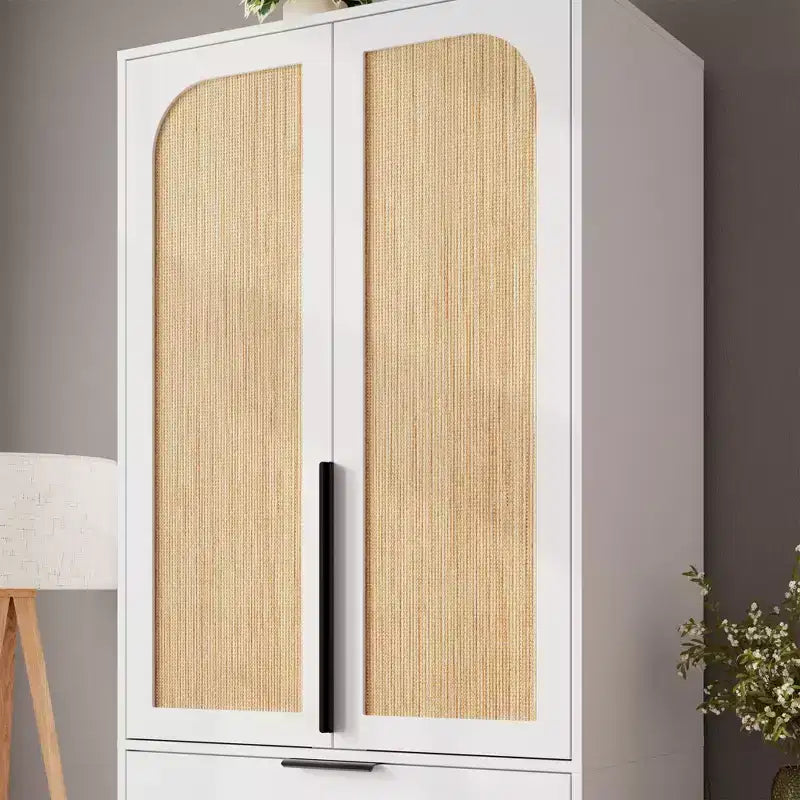 Armoire en bois avec tringle et tiroirs, meuble de rangement à double porte pour chambre à coucher