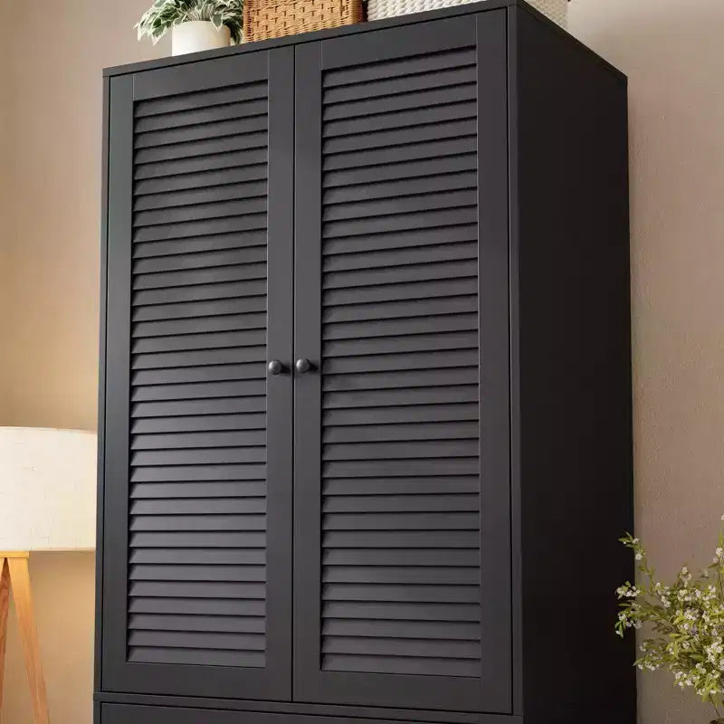 Armoire en bois avec tringle et tiroirs, meuble de rangement à double porte pour chambre à coucher