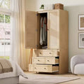 Armoire en bois avec tringle et tiroirs, meuble de rangement à double porte pour chambre à coucher