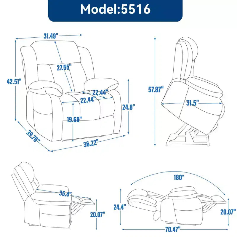 Fauteuil inclinable électrique gris en similicuir avec massage vibratoire 8 points et chauffage lombaire pour salon d'appartement