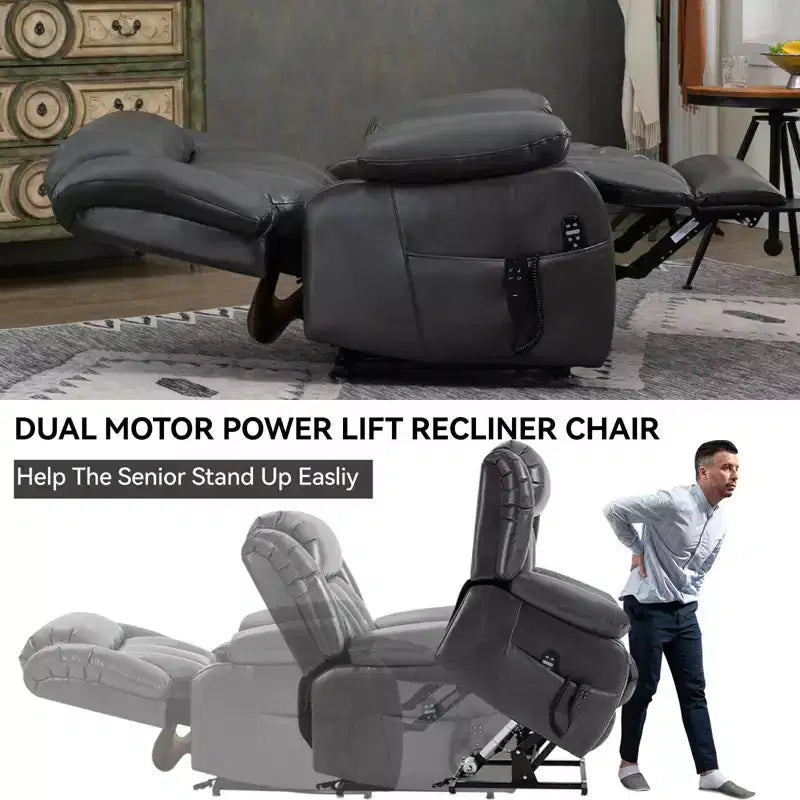 Fauteuil inclinable électrique gris en similicuir avec massage vibratoire 8 points et chauffage lombaire pour salon d'appartement