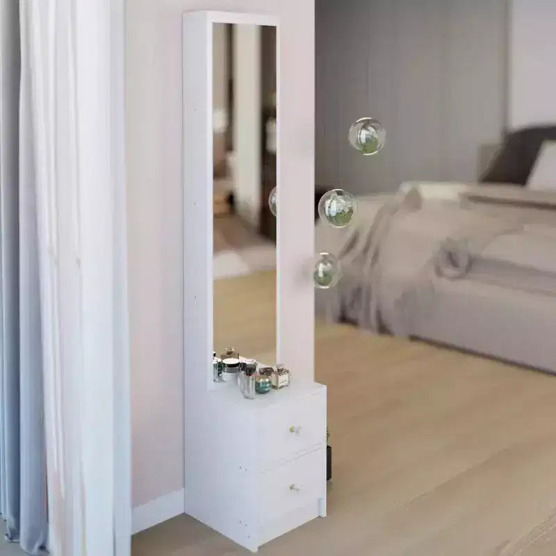 Armoire miroir pleine longueur avec rangement, armoire miroir sur pied de 160 cm avec 2 tiroirs, coiffeuse organisatrice de maquillage pour chambre et salle de bain