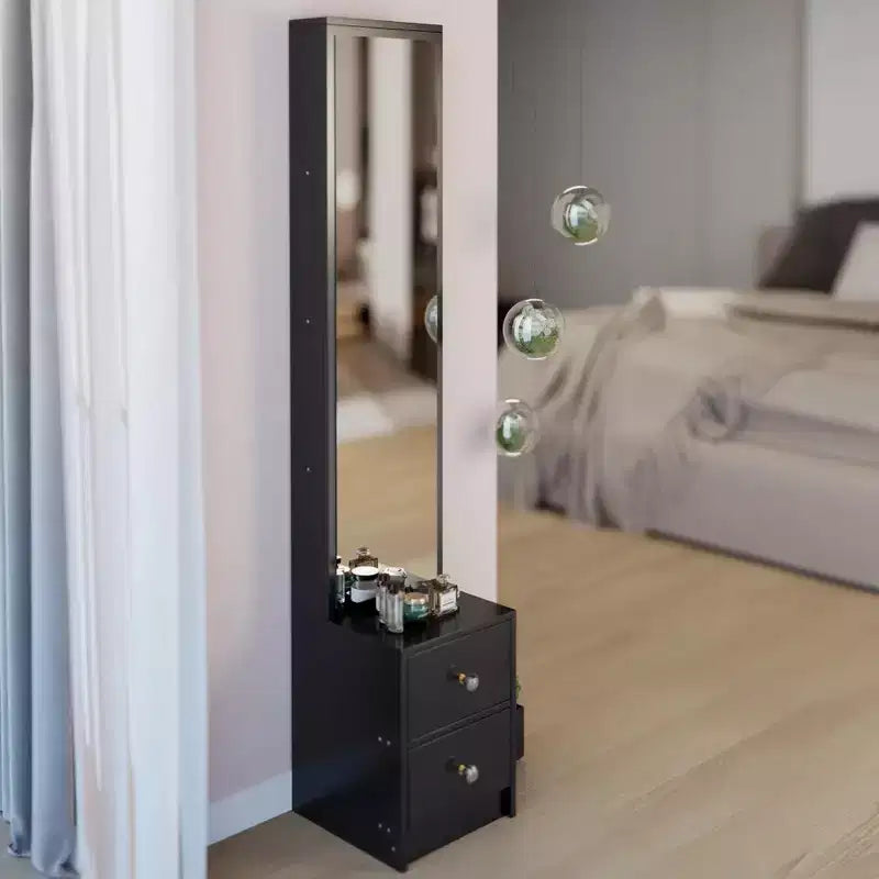 Armoire miroir pleine longueur avec rangement, armoire miroir sur pied de 160 cm avec 2 tiroirs, coiffeuse organisatrice de maquillage pour chambre et salle de bain