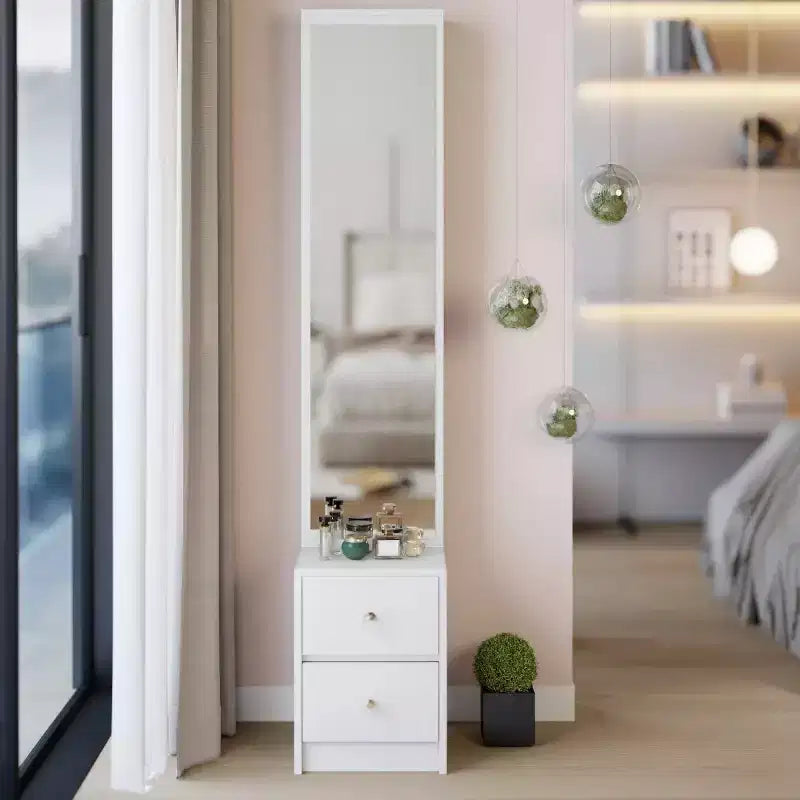Armoire miroir pleine longueur avec rangement, armoire miroir sur pied de 160 cm avec 2 tiroirs, coiffeuse organisatrice de maquillage pour chambre et salle de bain