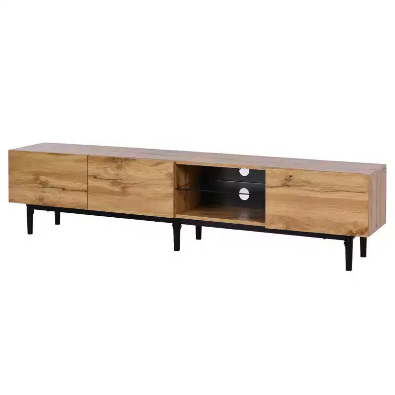 Meuble TV moderne avec 4 armoires et étagères ouvertes, meuble console média assorti pour téléviseurs jusqu'à 80'' avec éclairage LED