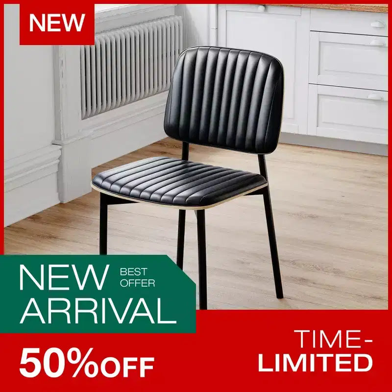 Chaise de salle à manger de ferme, assise et dossier en cuir rembourrés, chaise d'appoint élégante pour cuisine, salle à manger, salon, noir