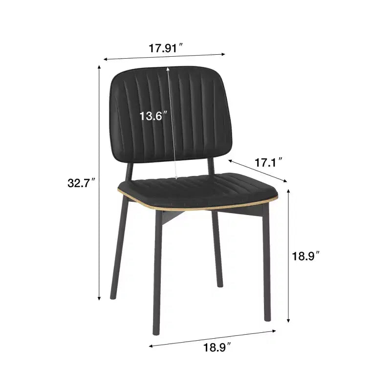 Chaise de salle à manger de ferme, assise et dossier en cuir rembourrés, chaise d'appoint élégante pour cuisine, salle à manger, salon, noir