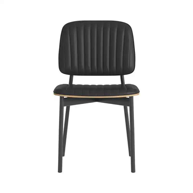 Chaise de salle à manger de ferme, assise et dossier en cuir rembourrés, chaise d'appoint élégante pour cuisine, salle à manger, salon, noir
